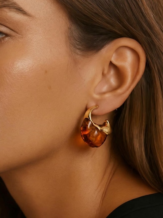 Jewelry - Molten Amber Gold Resin Hoop Earrings